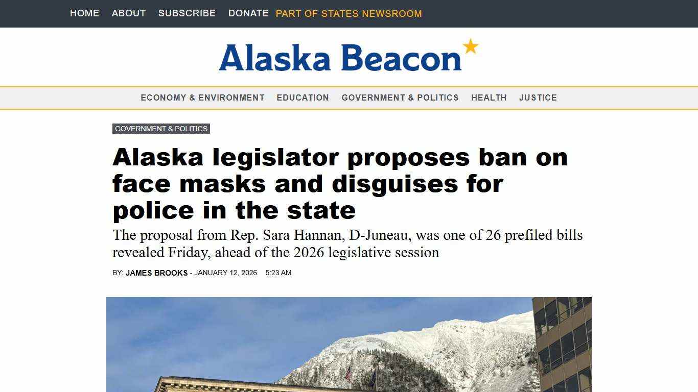 Alaska legislator proposes ban on face masks and disguises for police in the state | Alaska Beacon