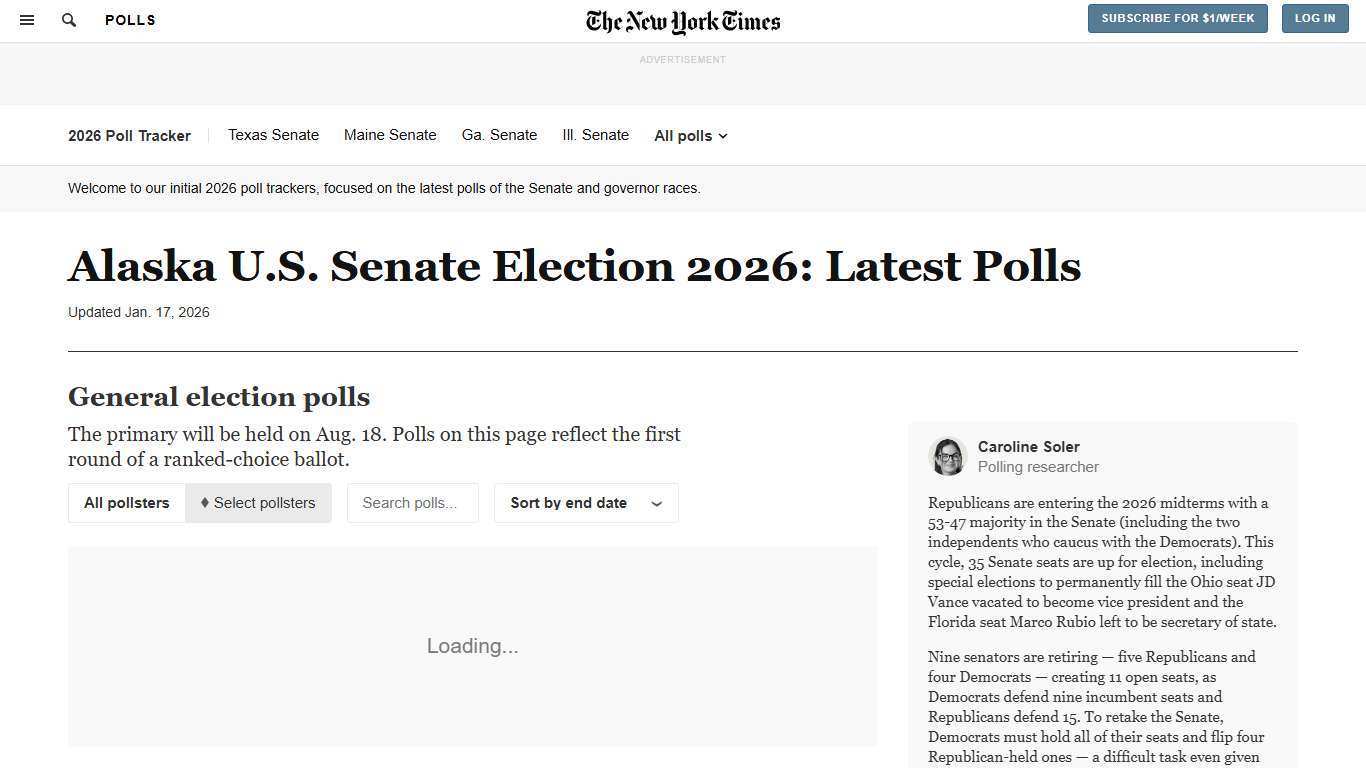 Who Is Ahead in the U.S. Senate Race in Alaska? Latest 2026 Polls - The New York Times
