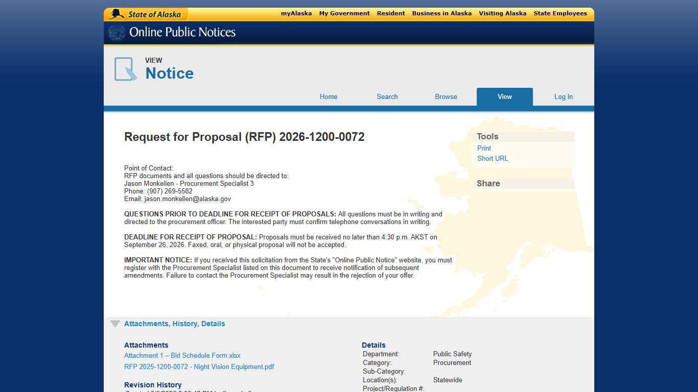 Request for Proposal (RFP) 2026-1200-0072 - Alaska Online Public Notices