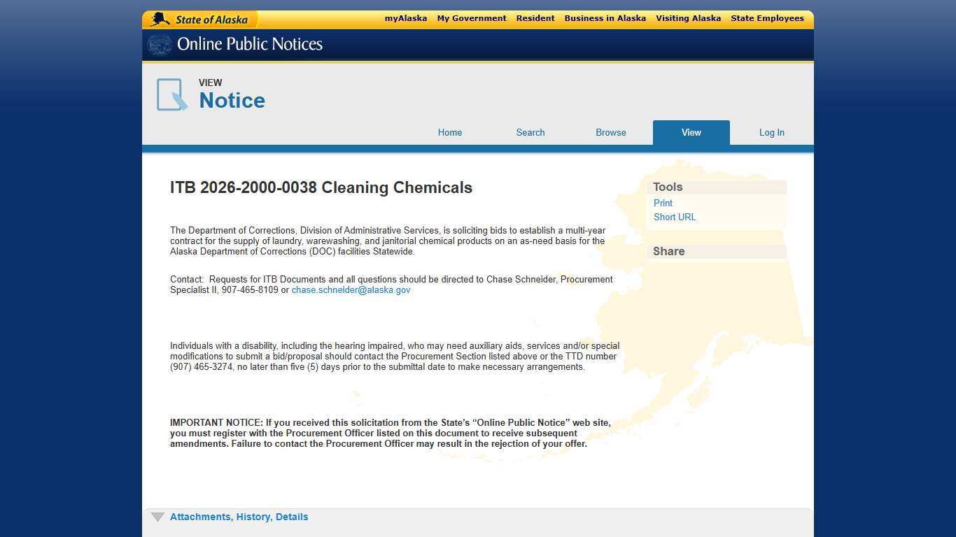 ITB 2026-2000-0038 Cleaning Chemicals - Alaska Online Public Notices
